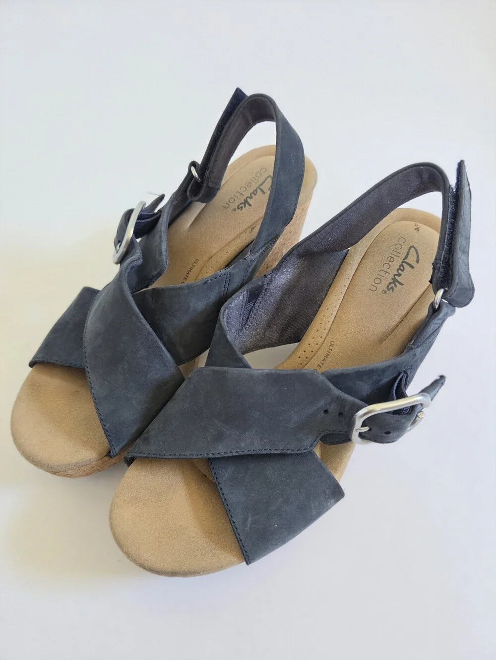 Clarks Giselle Dove Leather Wedge Sandal comfort nubuck size 9